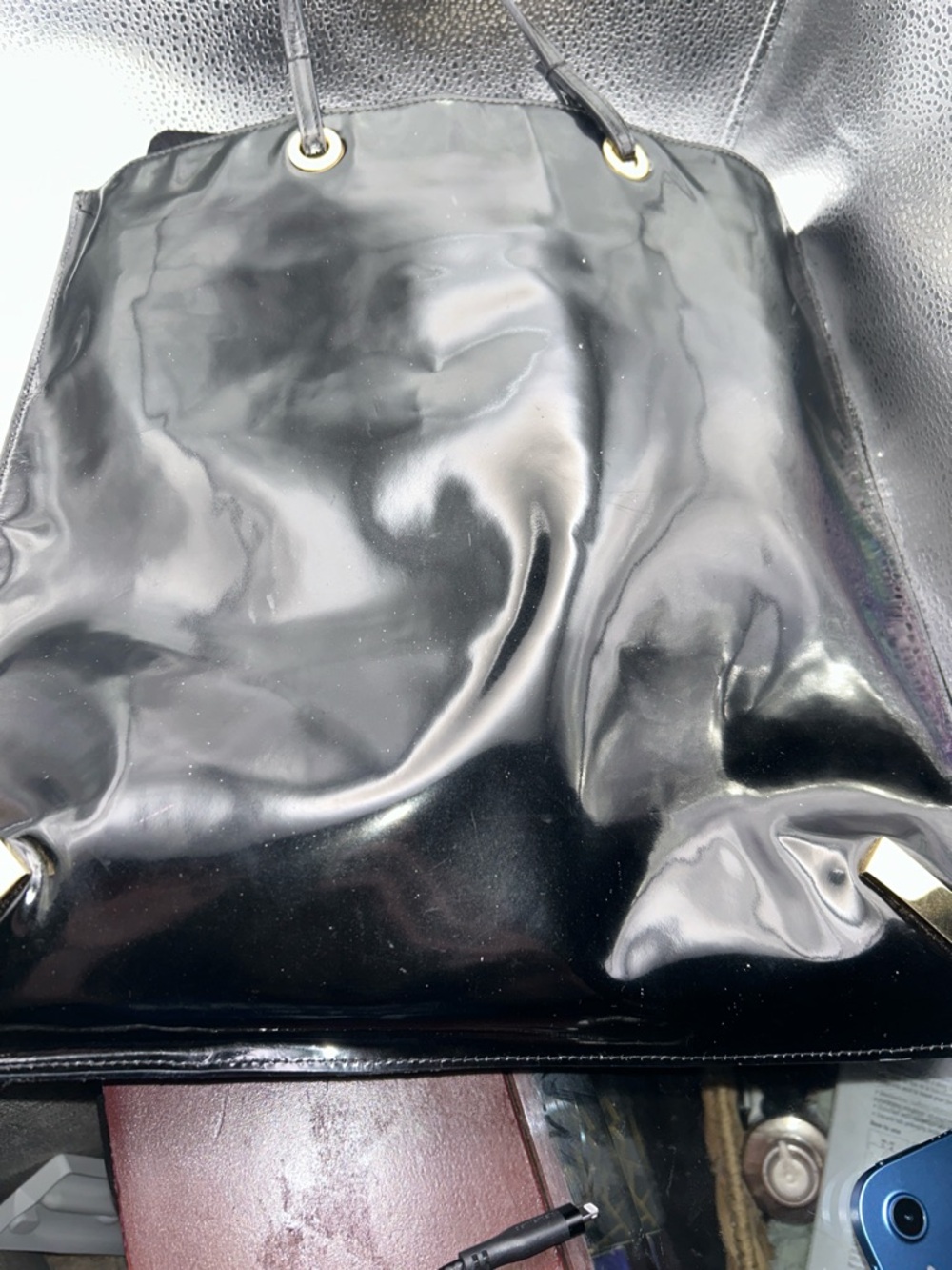 Fendi Black Patent Tote Bag with pouch - Picture 4 of 17